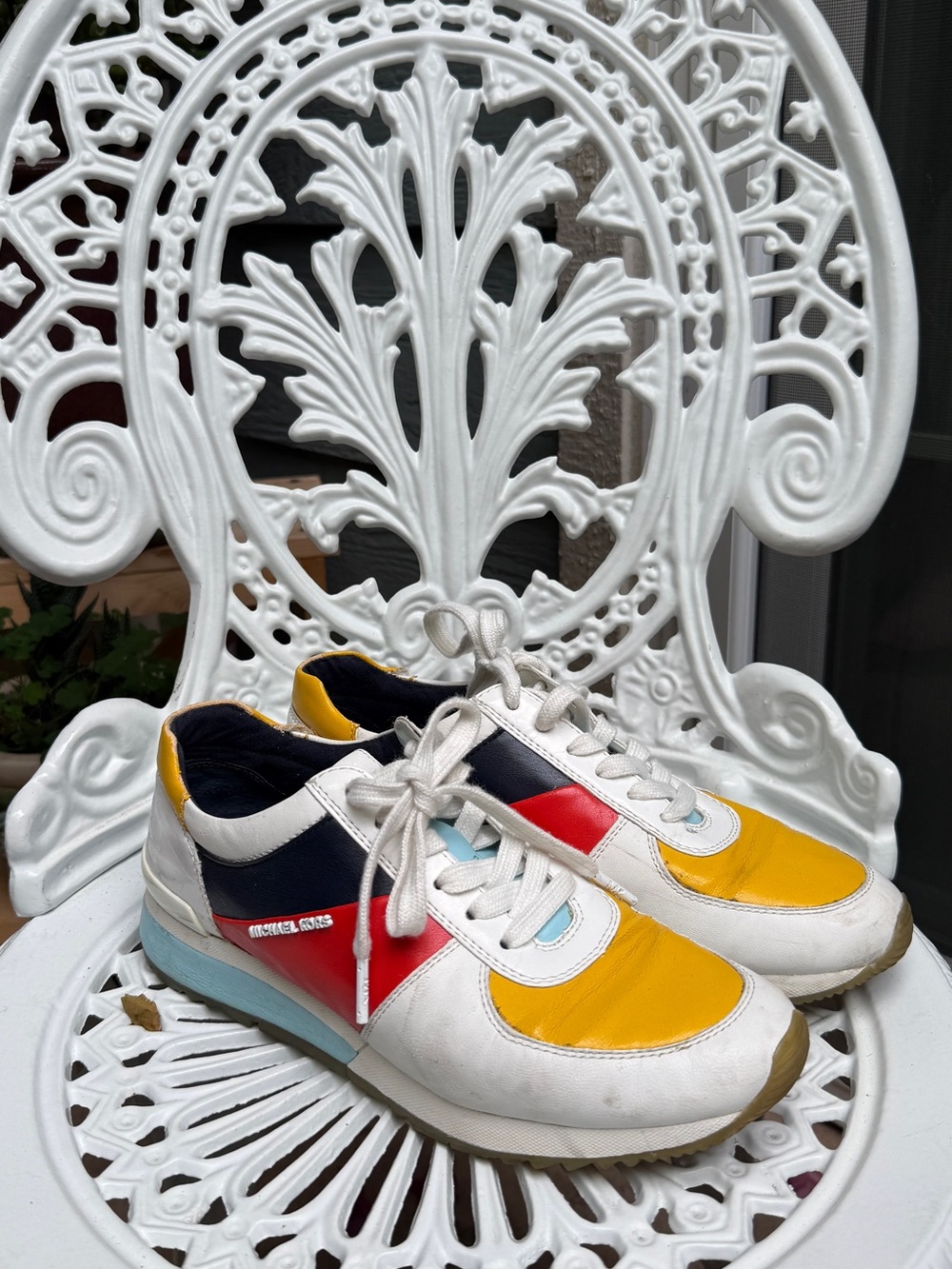 Michael Kors Kids Colorblock Lace-Up Sneakers in Yellow/White